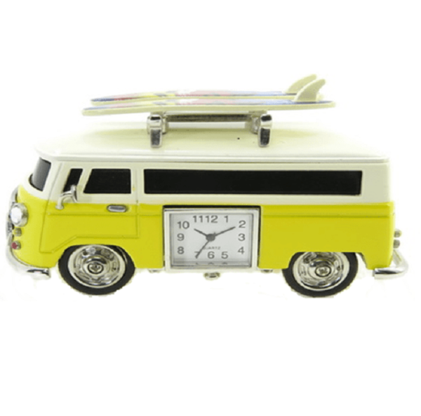 Miniaturuhr Bus/SURFBOARD gelb