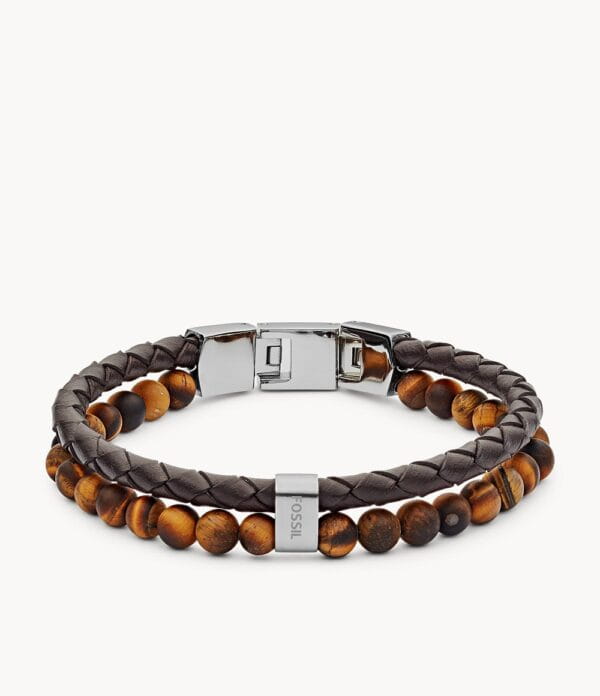 Fossil Herren Armband Tiger's Eye and Brown Leather Bracelet
