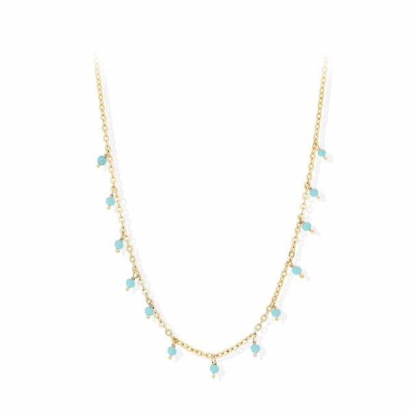 Vergoldete Halskette Aus Silber Mit Kleinen Tropfen Von Türkis-Perlen cod012-CDORE-Turquoise