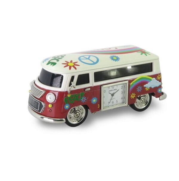 Miniaturuhr Hippie Bus rot