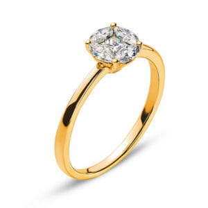 Ring Gelbgold 18 Karat mit 4 Marquise Diamanten G VS 0.37ct. & 1 Princess Diamant G VS 0.12ct.