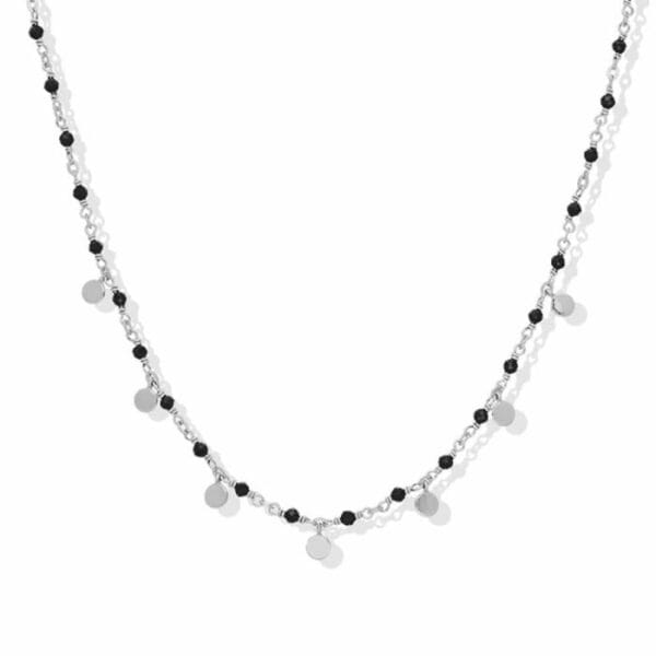 Silberne Halskette Mit Kleinen Perlen und Schwarzem Spinell cod013-Chrodie-Black