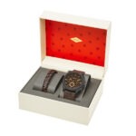 Fossil Box-Set Uhr Chronograph Machine Leder dunkelbraun Armband
