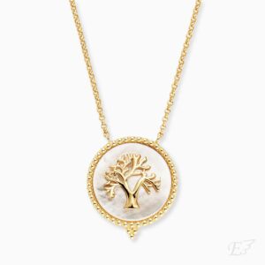 Engelsrufer Damen-Kette in Gold mit Lebensbaum auf Weissem Perlmutt