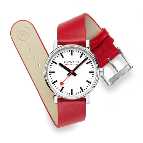 Mondaine evo2 Rotes Veganes Trauben Leder, 35 mm