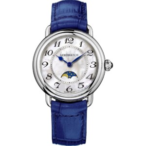 Aerowatch 1942 Lady Moon Phase Leder blau